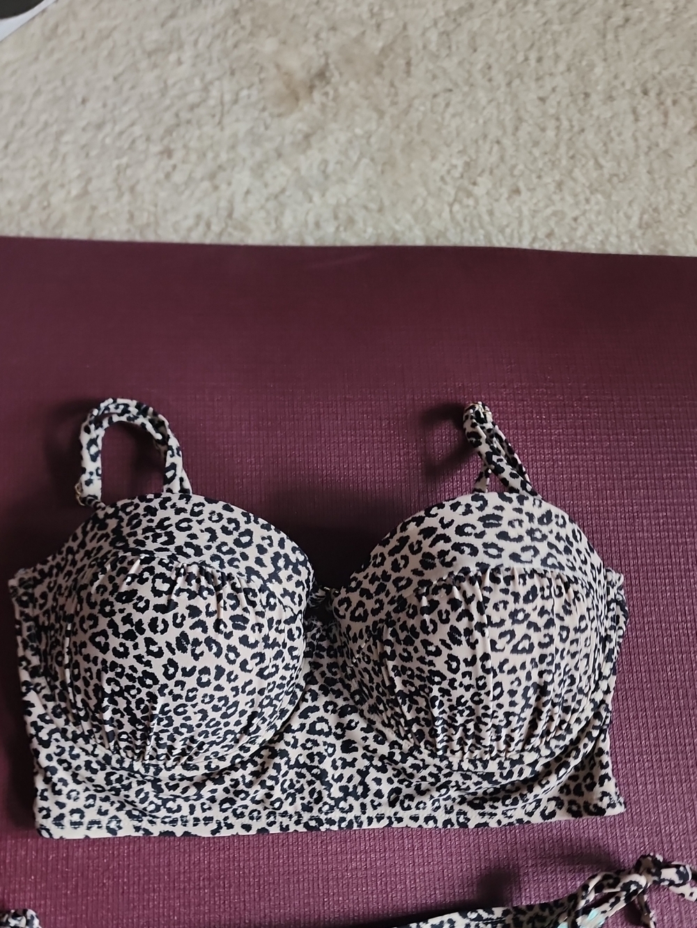 Xhilaration Leopard Print Longline Bikini Top - Black and Cream